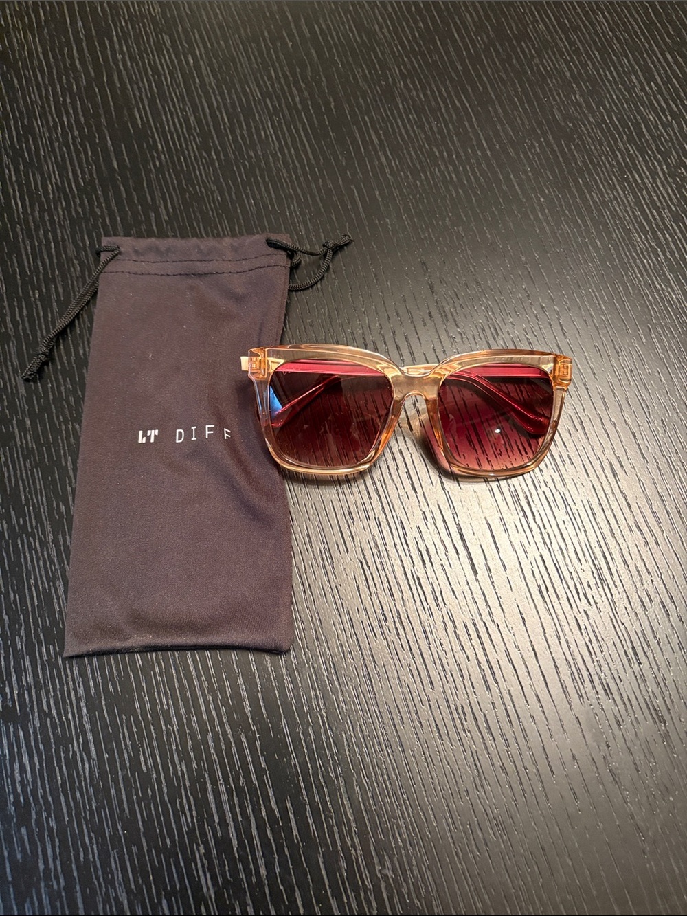 Diff Eyewear Translucent Amber Frame Sunglasses with Pink Gradient Lenses